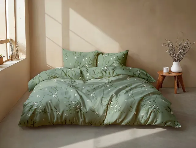 Zohome Hedra Dekbedovertrek - Groen - Dekbedhoes van 100% Katoen-Flanel - Bladeren - 2 slopen 60/70 cm - AW25 Hedra Green