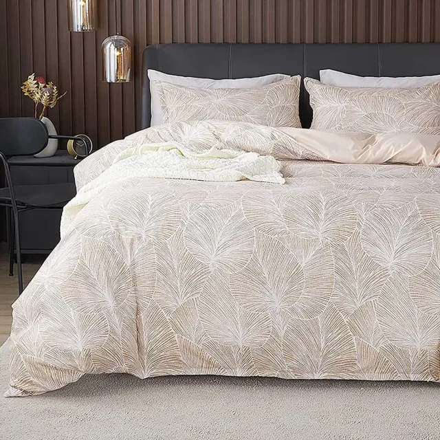 Unyqoos ® Tropisch geïnspireerd omkeerbaar beddengoedset met palmbladmotief voor een stijlvolle slaapkamer beige