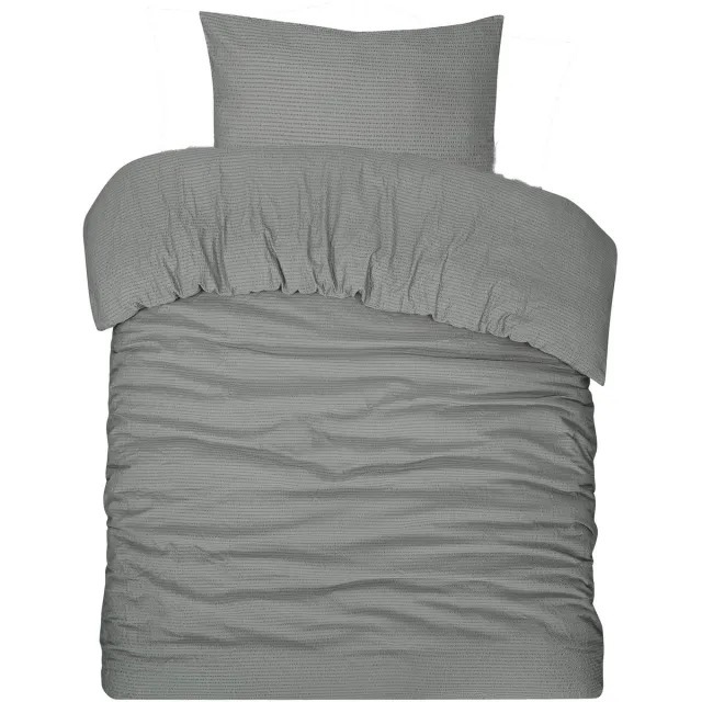 DoubleDry Dekbedovertrek Seersucker - 100% Katoen - Eenpersoons 140x200/220 cm + 1 Kussensloop - Luchtig & Huidvriendelijk - Antraciet