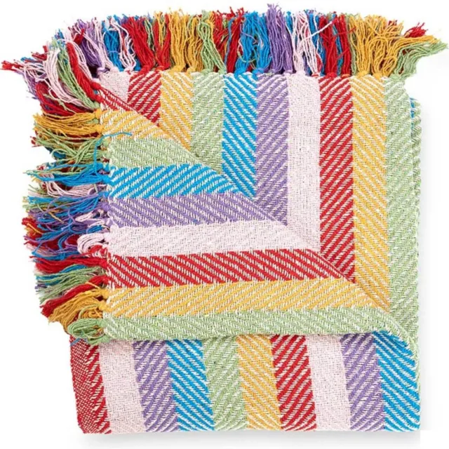 Giftdecor Plaid/bank deken Hamam - 125 x 150 cm - beddensprei - strepenmotief - multifunctionele deken
