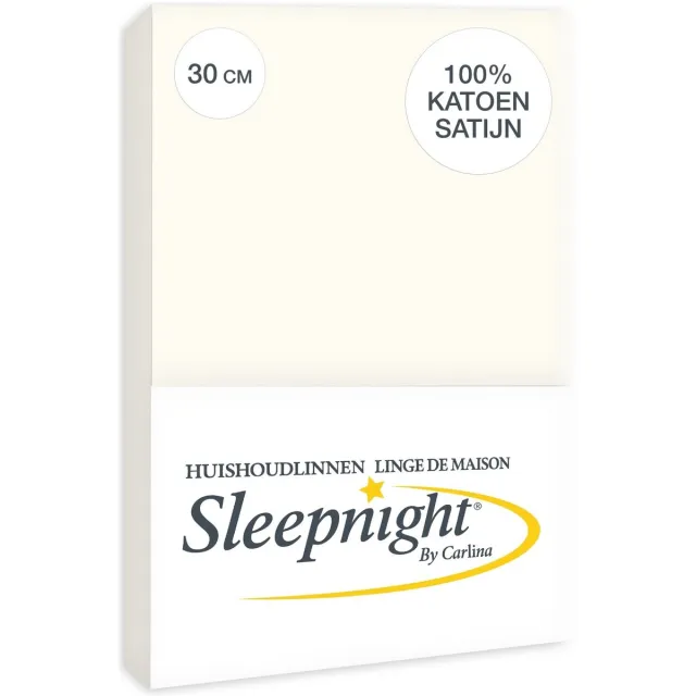 Sleepnight Hoeslaken Satijn 30 cm Ivoor - 180 x 200 cm - [Ivoor]