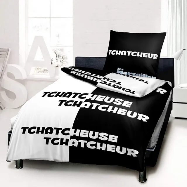 Douceurs de nuits Les Marseillais - housse de couette 1 pers + taie blanc noir