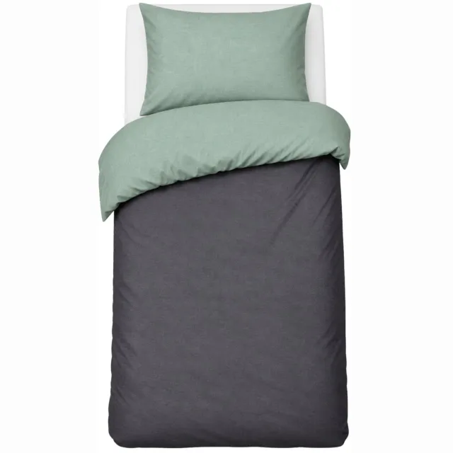 Sleepling 135 x 200 cm flanellen katoenen beddengoed | 1x omkeerbaar dekbedovertrek incl. 1x kussensloop (80 x 80 cm) | Made in Germany | wasbaar tot 60 graden | donkergrijs-salie