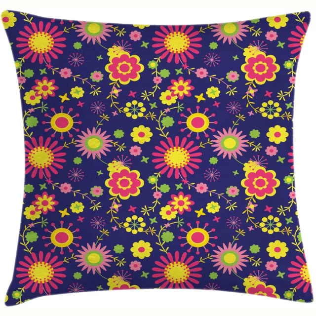 ABAKUHAUS Bloemen-Kussenhoes – Indigo Multicolor 50x50 cm – dubbelzijdig