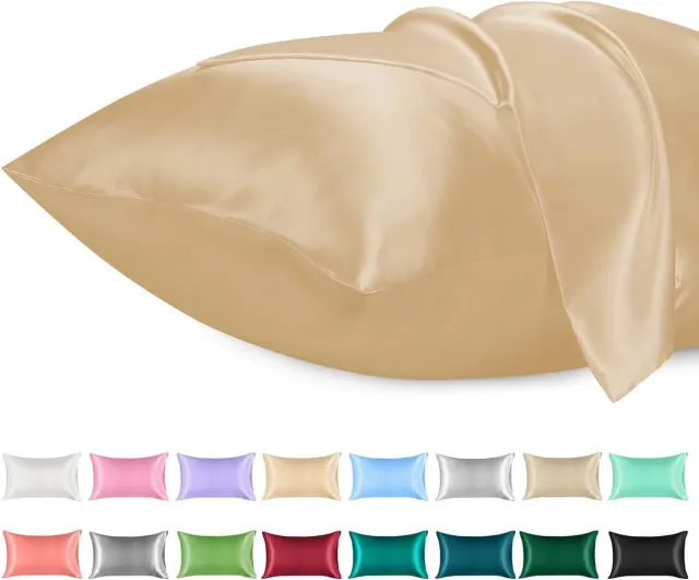 Famanu 2 Pack Satijnen Kussenslopen - Standaard Formaat Zacht Effen Kleur Microfiber Satijnen Kussensloop - Envelop Sluiting Kreukvrij Vervagingsbestendig Ademend - Lichtgrijze