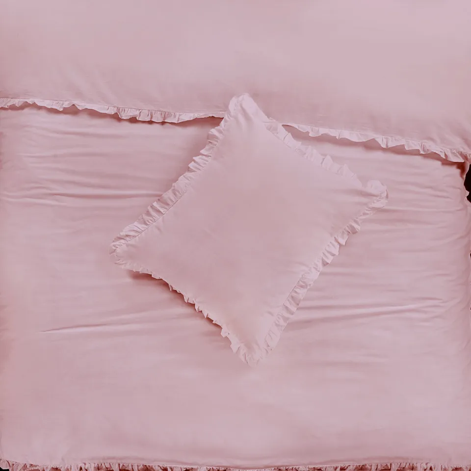 NOUS Living katoenen ruffle dekbedovertrek 2-persoons (200x220 cm) roze, foto 5