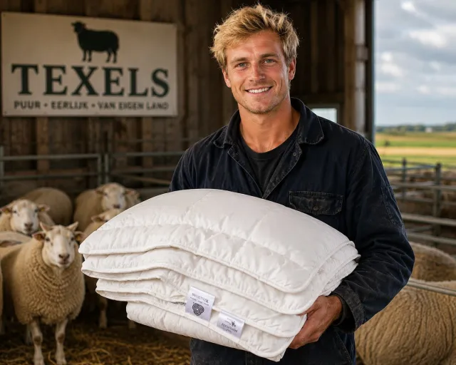 Morgenster Natuurlijk Texel 4 seizoenen topklasse wol dekbed met satijn tijk 240x220 cm creme