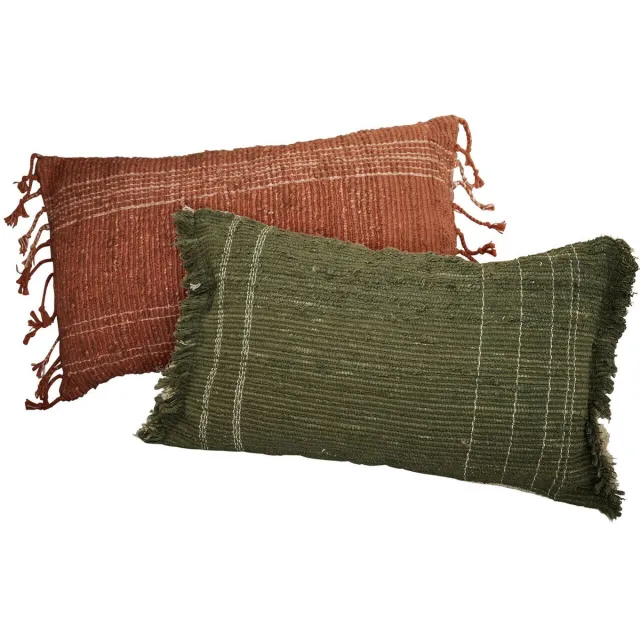 Loberon Kussenhoes set van 2 Winlow groen/terracotta