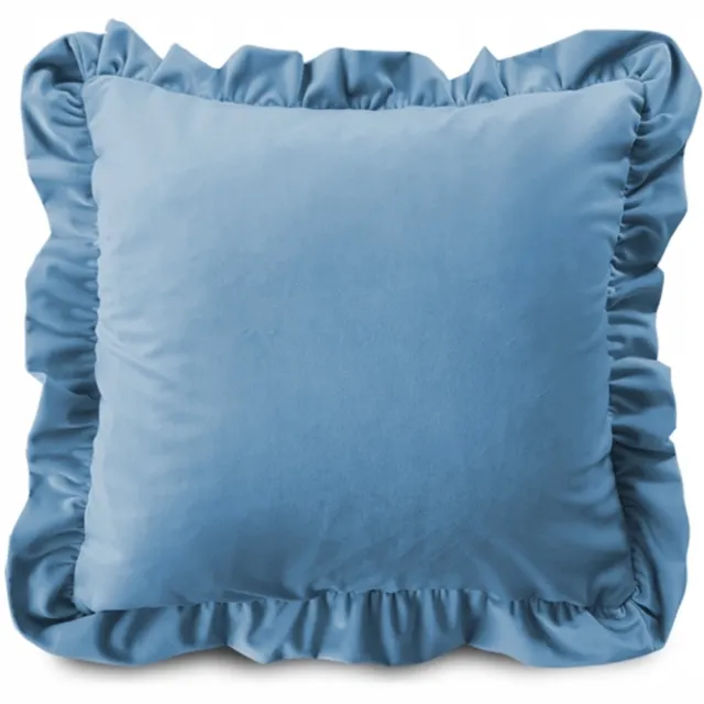 Decordruk Kussenhoes met ruches, fluweel, blauw