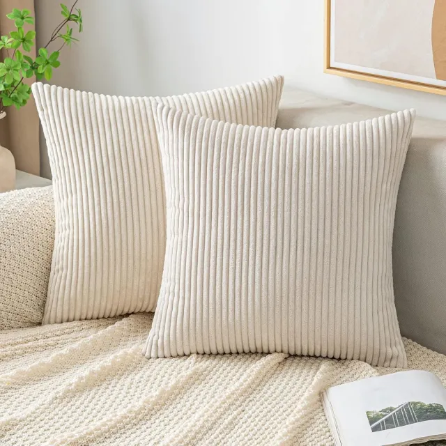Ibenzoa Corduroy Sierkussenhoezen Beige 45x45 cm - Duurzame Textieloplossing wit