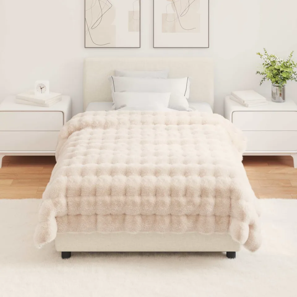vidaXL Antislip deken van imitatie konijnenbont OLITE 4 st Beige, foto 4