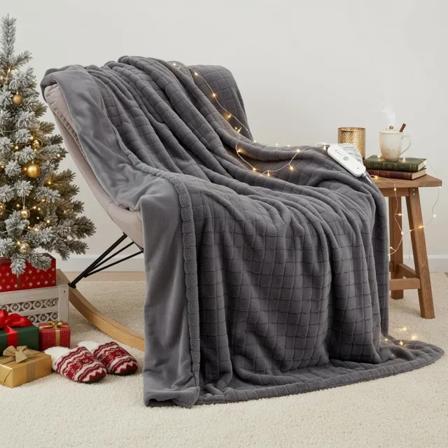 QEVA Elektrische Fleece Deken - Fleece Deken - Elektrische Deken - Donken Grijs - 180cm x 130cm x 3cm