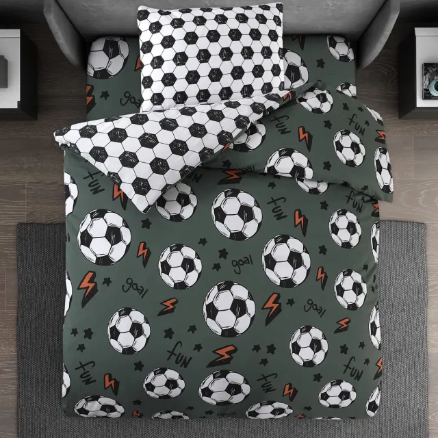 BED GLOW & APPAREL 1-Persoons Dekbedovertrekset met Hoeslaken en Kussensloop – 100% Katoen – Votball Groen