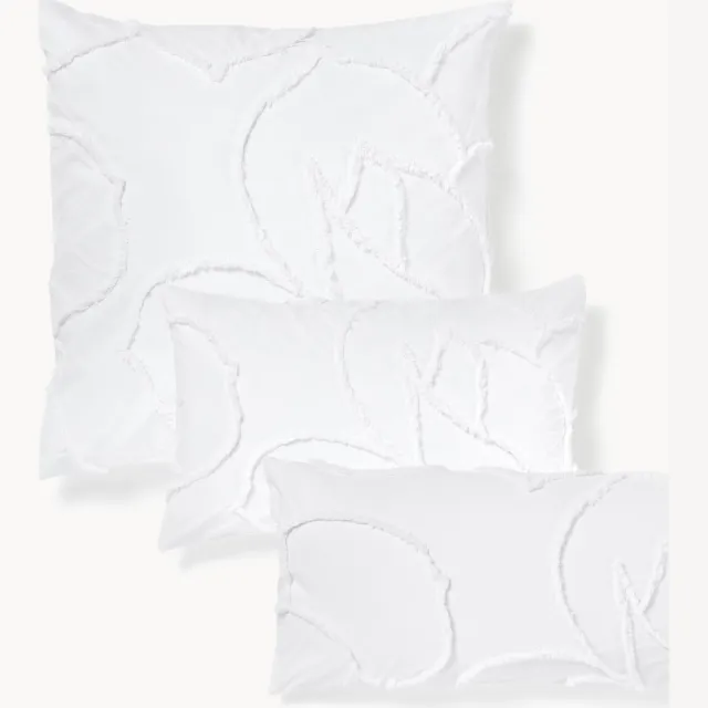 Westwing Collection Perkalkatoenen kussenhoes Madeline met getufte design wit