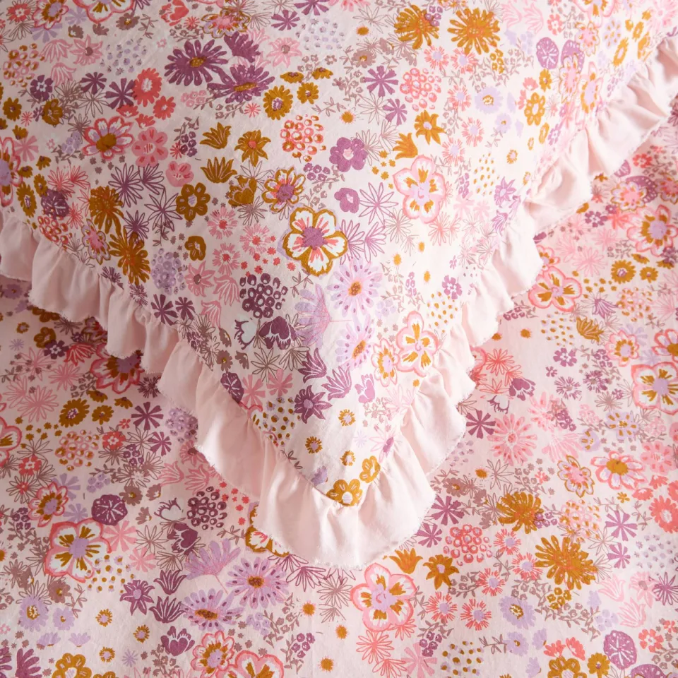 NOUS Living katoenen kussensloop met print roze, foto 3