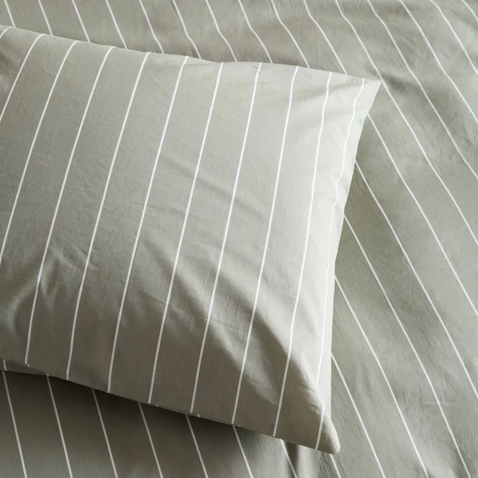 NOUS Living katoenen gestreepte 2-persoons dekbedovertrek 200x220 cm - groen/offwhite Groen/Off white