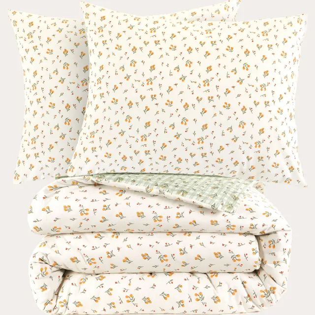 NOUS Living katoenen dekbedovertrek lits-jumeaux bloemenprint Groen