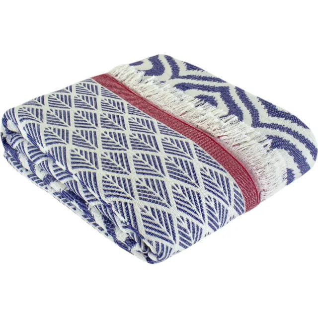 Trimita Asude plaid - 100% Turks katoen - 135 x 170 cm - blauw en rood