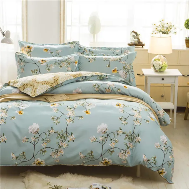 Ibenzoa Buitengewoon Comfortabel Tweezijdig Microvezel Beddengoed met Modern Bloemenpatroon voor Kinderen en Volwassenen blauw