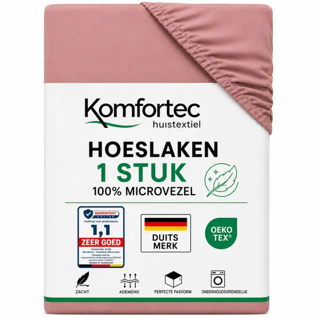 Komfortec Hoeslaken 140x200 cm - tot 30cm Matrashoogte - Rondom Elastiek - Roze