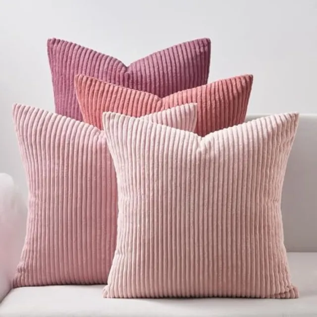 PromoHome Ribfluwelen Kussenhoezen Set van 4 - 50x50 cm - Roze Gradient Gestreept - Zacht Corduroy Materiaal - Wasmachine Bestendig - Decoratieve Kussenslopen voor Woonkamer, Slaapkamer en Balkon