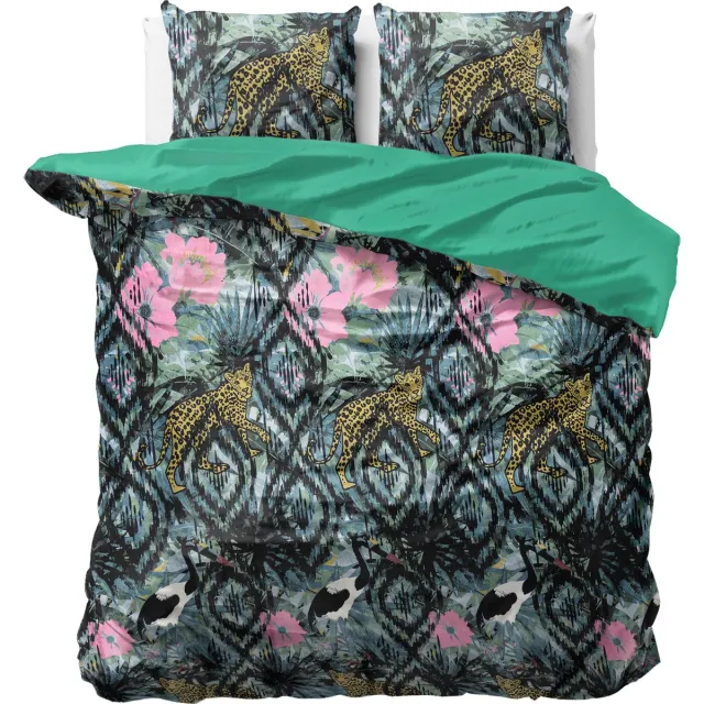 Sleeptime Velvet Botanical forest Dekbedovertrek - 200x200/220 + 2 kussenslopen 60x70 - Groen - Tweepersoons