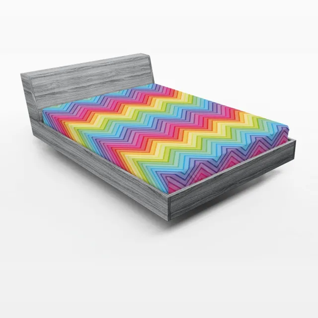 ABAKUHAUS Regenboog Hoeslaken, Kleurrijk en Levendig Chevronpatroon, Zachte Decoratieve stof met Elastische Randen, 140 x 200 cm, Multicolor Meerkleurig
