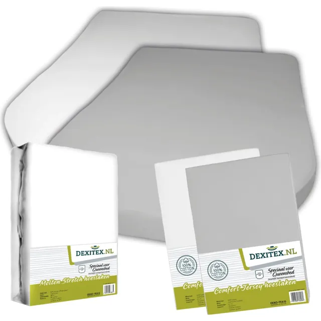 dexitex 2 x Jersey Hoeslakens ( Wit + Licht grijs ) & 1 x molton pakket Queensbed/Eilandbed 1 x molton/ 1 hoeslaken Wit + 1 hoeslaken Licht grijs