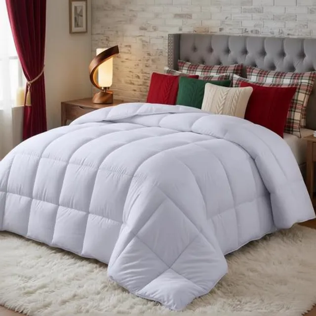 Zoranta 220x240 cm Dekbed Met Hoeklabs - Pluche Gesiliconiseerd Fiberfill, Doos Gestikt Dons Alternatief, Wit .