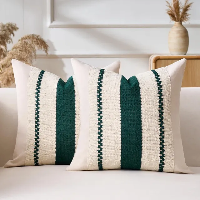 Ibenzoa Katoenen en Linnen Boho Sierkussenhoezen Set van 2 voor Woonkamer en Slaapkamer groen