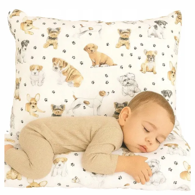Sleepon_pl Luxe Katoenen Kussensloop Honden 40x60 cm - Kindvriendelijk & Zacht Wit met veelkleurige print