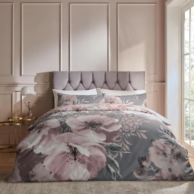 Ibenzoa Elegante Grijze Beddengoedset met Bloemenontwerp voor Slaapkamervernieuwing roze