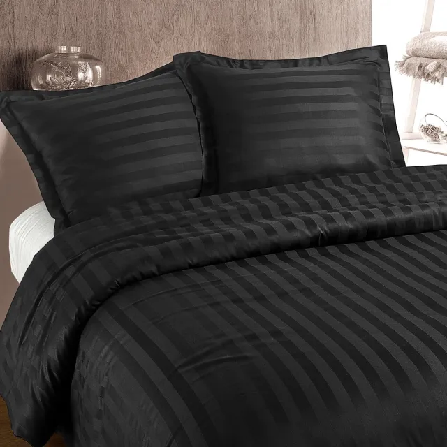 Primaviera Deluxe Hotel Stripe Dekbedovertrek - Eenpersoons - 140X200/220 + 1 x kussensloop 60x70 - Antraciet