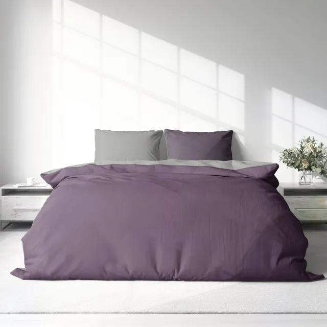 bedlin Luxe Dekbedovertrek Flanel - Winter - 200 x 200(220) cm - Effen - Grijs/Paars