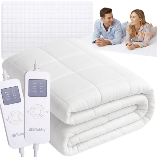 Ruhhy Verwarmde matrastopper 203x152 cm met dubbele bediening digitaal display warmtestanden en timer