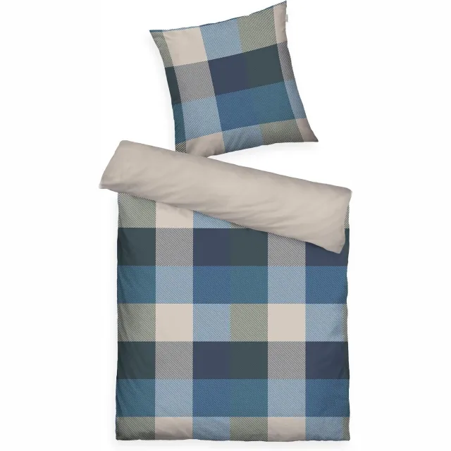 Tom Tailor Flanellen Dekbedovertrek Set 135x220cm + 80x80cm Blauw/Groen
