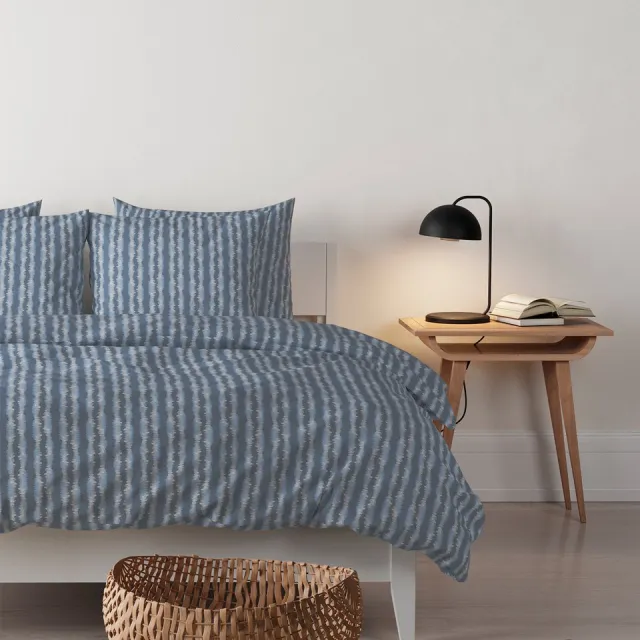 Mistral Home DEKBEDOVERTREK - gewassen katoen - 140 x 200 cm + 65 x 65 cm - eenpersoons - strepen - blauw