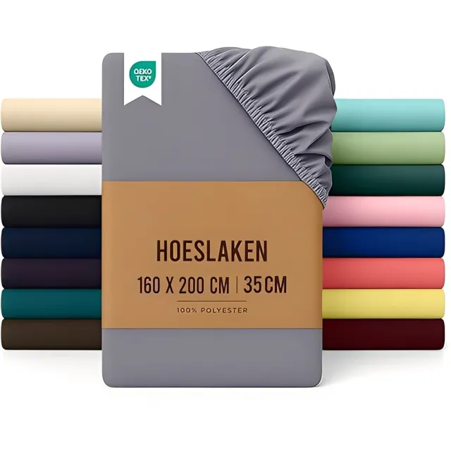 PromoHome Geborsteld Microvezel Hoeslaken 160x200 cm met 35 cm Diepe Zakken - Zacht, Elastisch, Krimp- en Vervagingsbestendig - Grijs