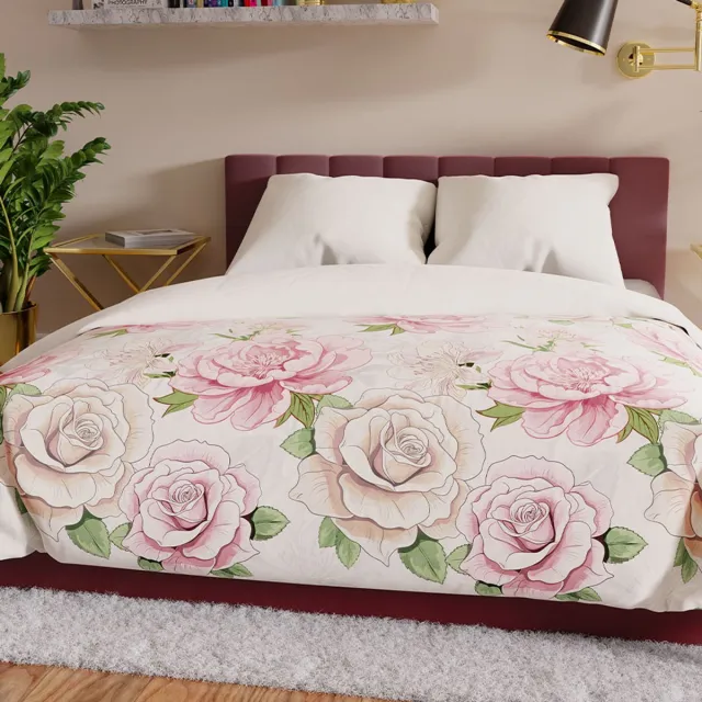 Markizeta PATTI – Dekbedovertrek – Romantisch Katoen – Bloeimotief Wit;Roze;Beige