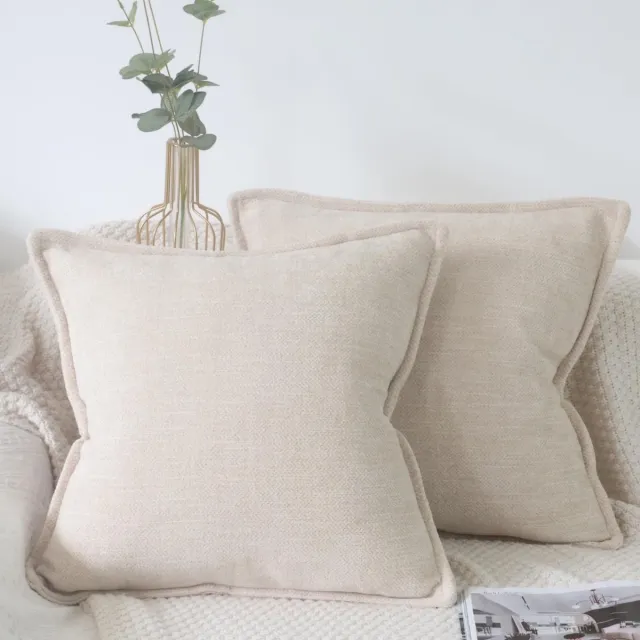 Ibenzoa Chenille Kussenslopen Set van 2 met Art Deco Structuurpatroon voor Slaapkamer en Woonkamer beige