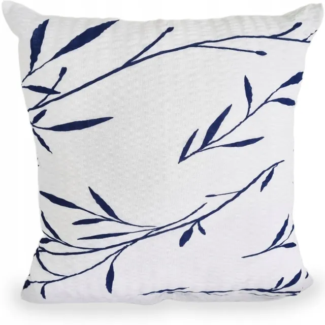 Fan Katoenen Kussensloop 40x40cm - Wit met Blauwe Thee Bladeren
