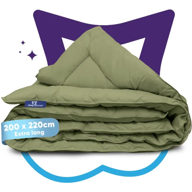 Slaapspeciaal Eazydekbed Hotel Mosgroen - Wasbaar Dekbed - Dekbed zonder Overtrek - Hoesloos Dekbed - All Year Dekbed - 2 in 1 Dekbed - Dekbed met Vaste Overtrek - Gekleurd Dekbed - 200x220 cm