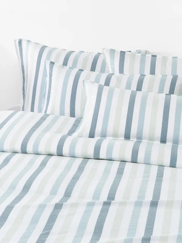 Westwing Collection Gewassen katoenen dekbedovertrek Harriet groen, blauw