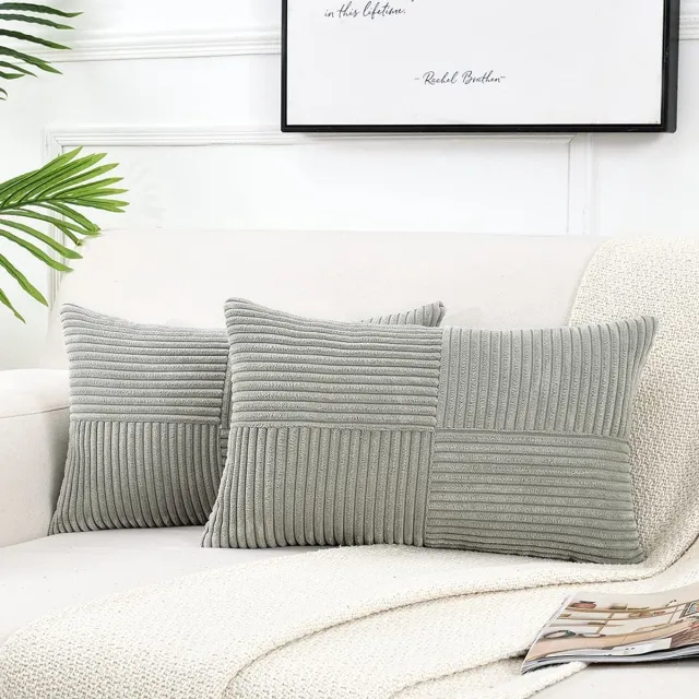 Ibenzoa Set van 2 Corduroy Kussenslopen, 30 x 50 cm, Lichtgrijs, Zachte Textiel voor Bank en Slaapkamer Decoratie