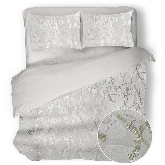 Eleganzzz Dekbedovertrek Marbel Foil Velvet - Off White - Dekbedovertrek 240x200/220cm - 100% Velvet - Lits Jumeaux dekbedovertrekken - Abstract Dekbedovertrek Ivoor