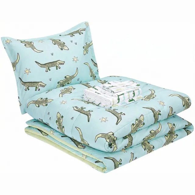 MAZAZU Wasbaar Kinderdekbed Zonder Overtrek - 140x200 cm - Krokodillen Blauw & Groen - All-Year - Hypoallergeen & Zacht - Coverless Duvet
