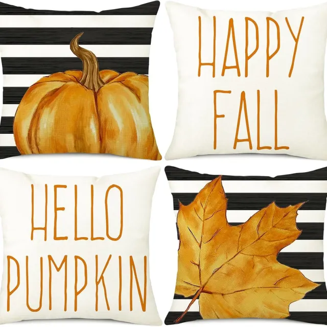 Ibenzoa Set van Vier Decoratieve Kussenhoezen met Warm Herfstmotief – Zachte Textiel voor Elke Ruimte oranje