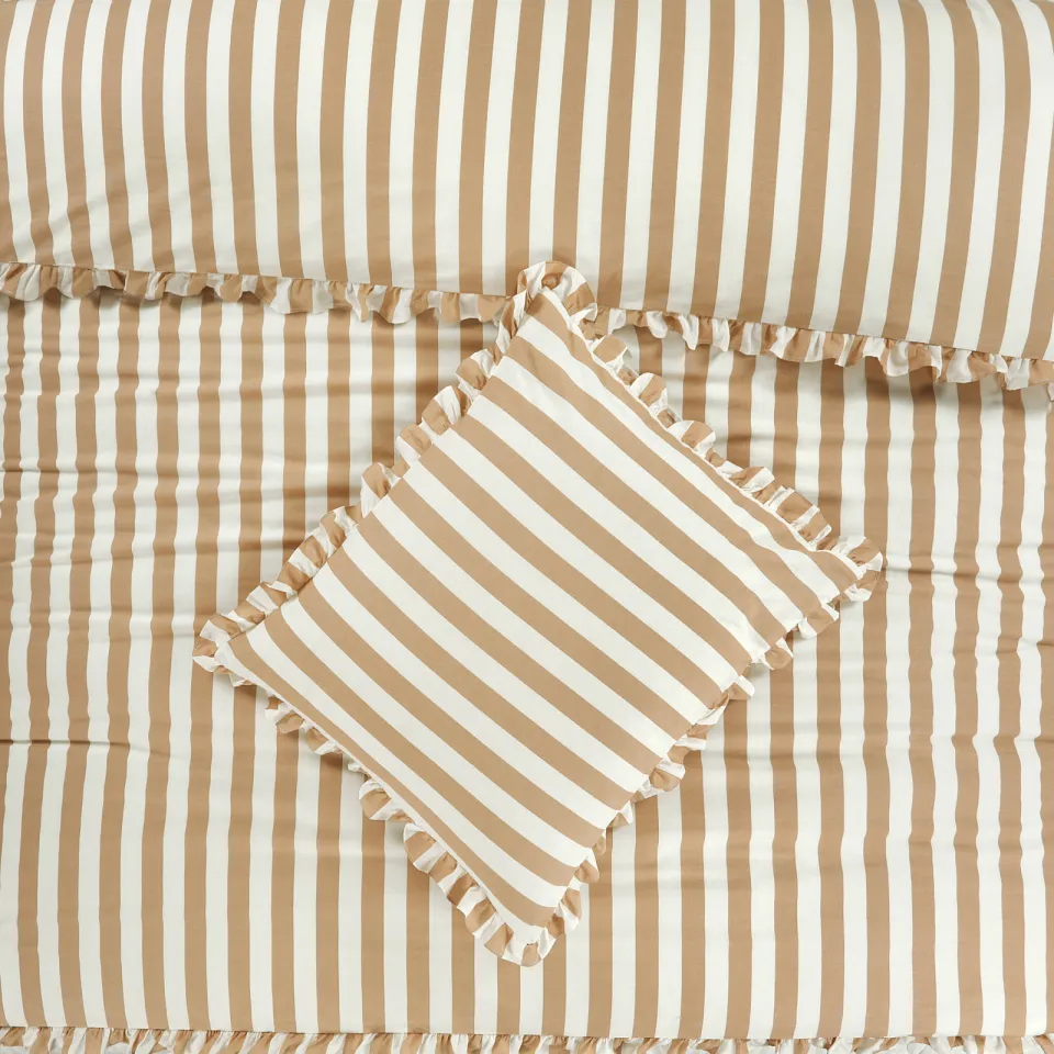 NOUS Living katoenen dekbedovertrek gestreept ruffle beige, foto 7