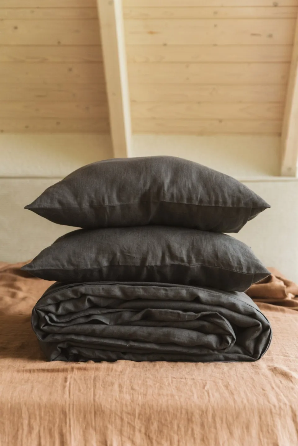 AmourLinen unisex vegan Beddengoedset Linnen Antraciet Donkergrijs
