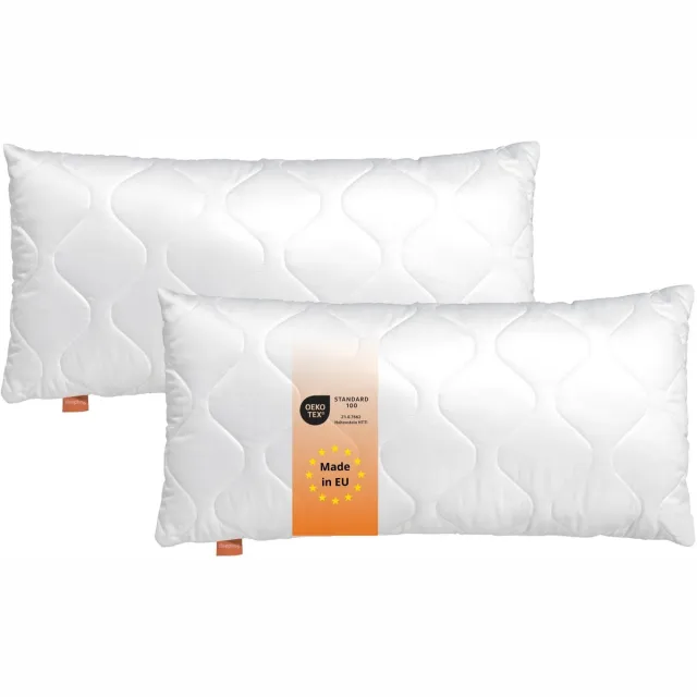 Sleepling hoofdkussen 40x80 cm, Set van 2 - kussen van microvezel - Hotelkwaliteit - Ergonomisch -geschikt voor mensen met allergieën - als slaapkussen, bankkussen of sierkussen - kussen set - Made in EU, wit